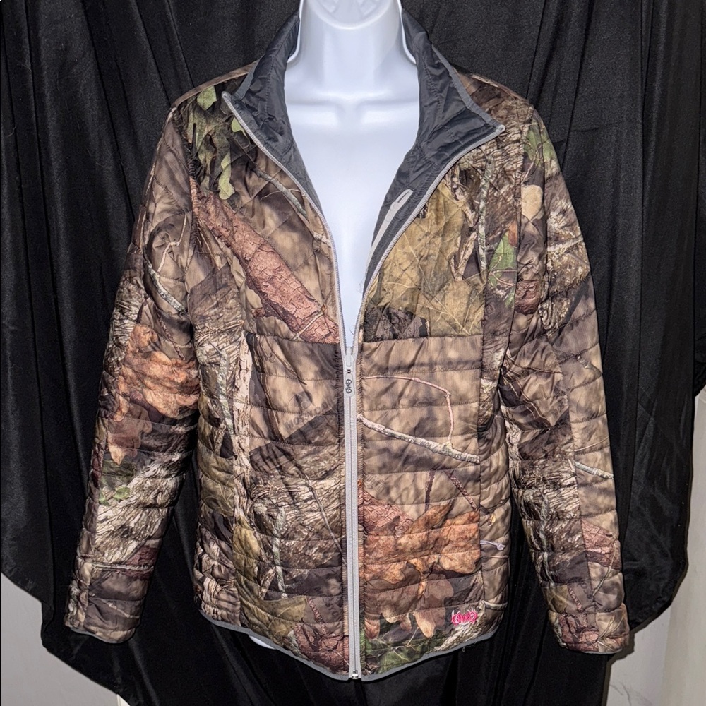 Girls with Guns Quilted reversible Puffer Jacket in Camo/Dark Gray New